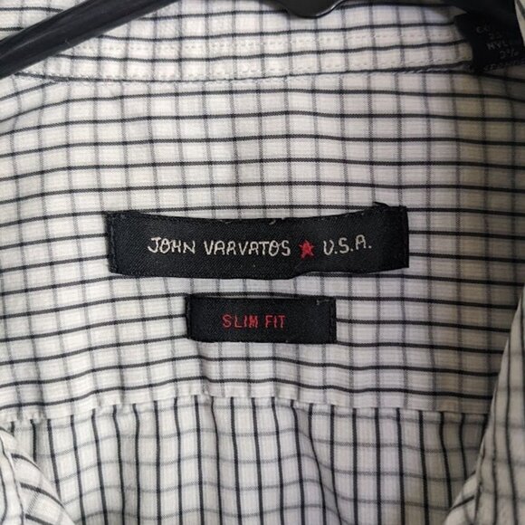John Varvatos Shirt Slim Fit White/Gray Gingham Button Up Long Sleeve 32/33 - Picture 5 of 5